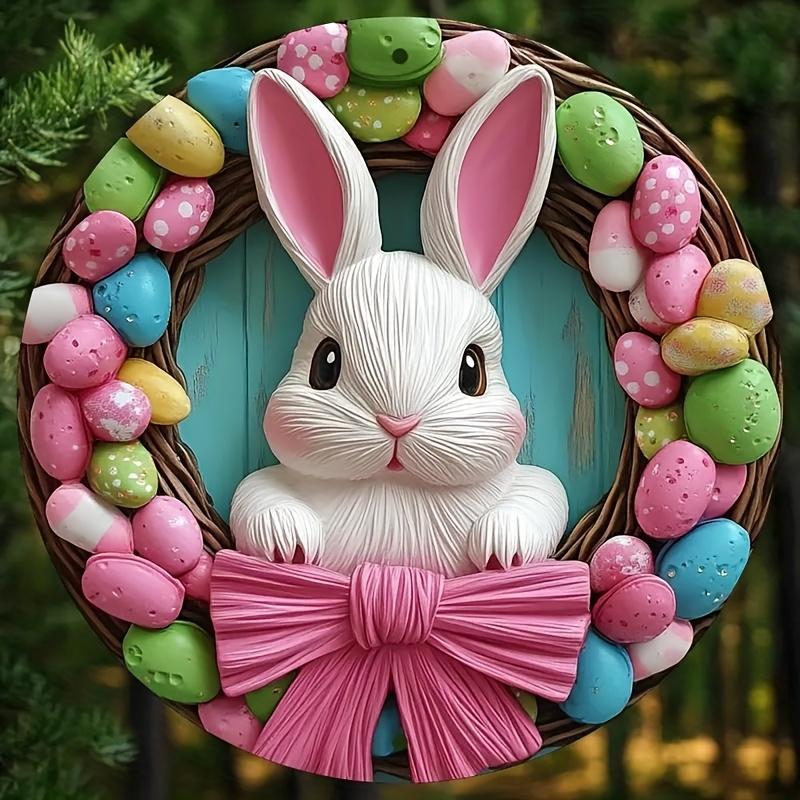1pc Classic Easter Bunny Acrylic Sign - 8x8 Inch Round Wall Decor, Multipurpose Animal Theme Plaque - Charming Wreath Centerpiece
