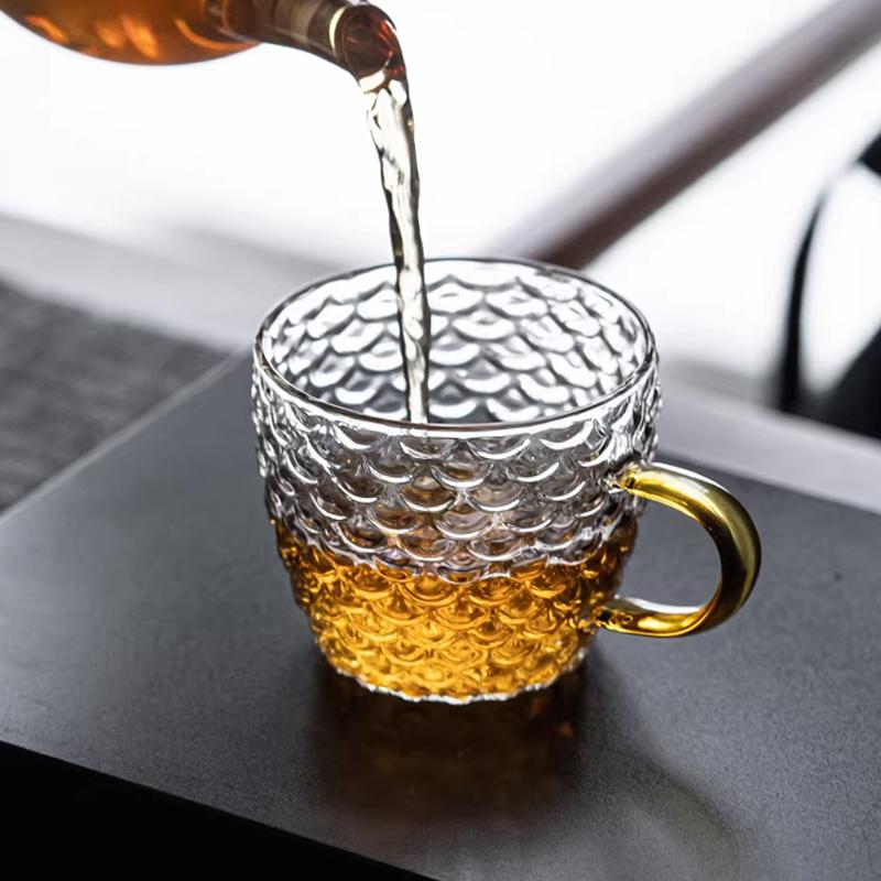 Hey LiLac 100ml Fish Scale Pattern Lead-free Borosilicate Heat-Resistant Glass Handle Cup