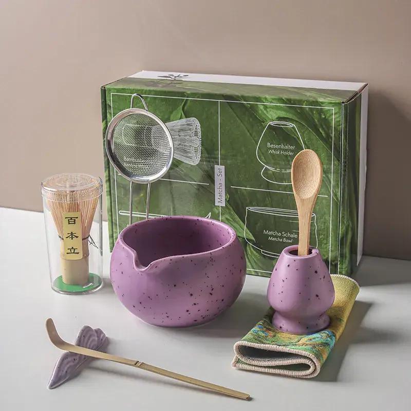 4/8PCS Handmade Home Easy Clean Matcha Tea Set Tool Stand Kit Bowl Whisk Scoop Gift Ceremony Traditional Japanese Accessories