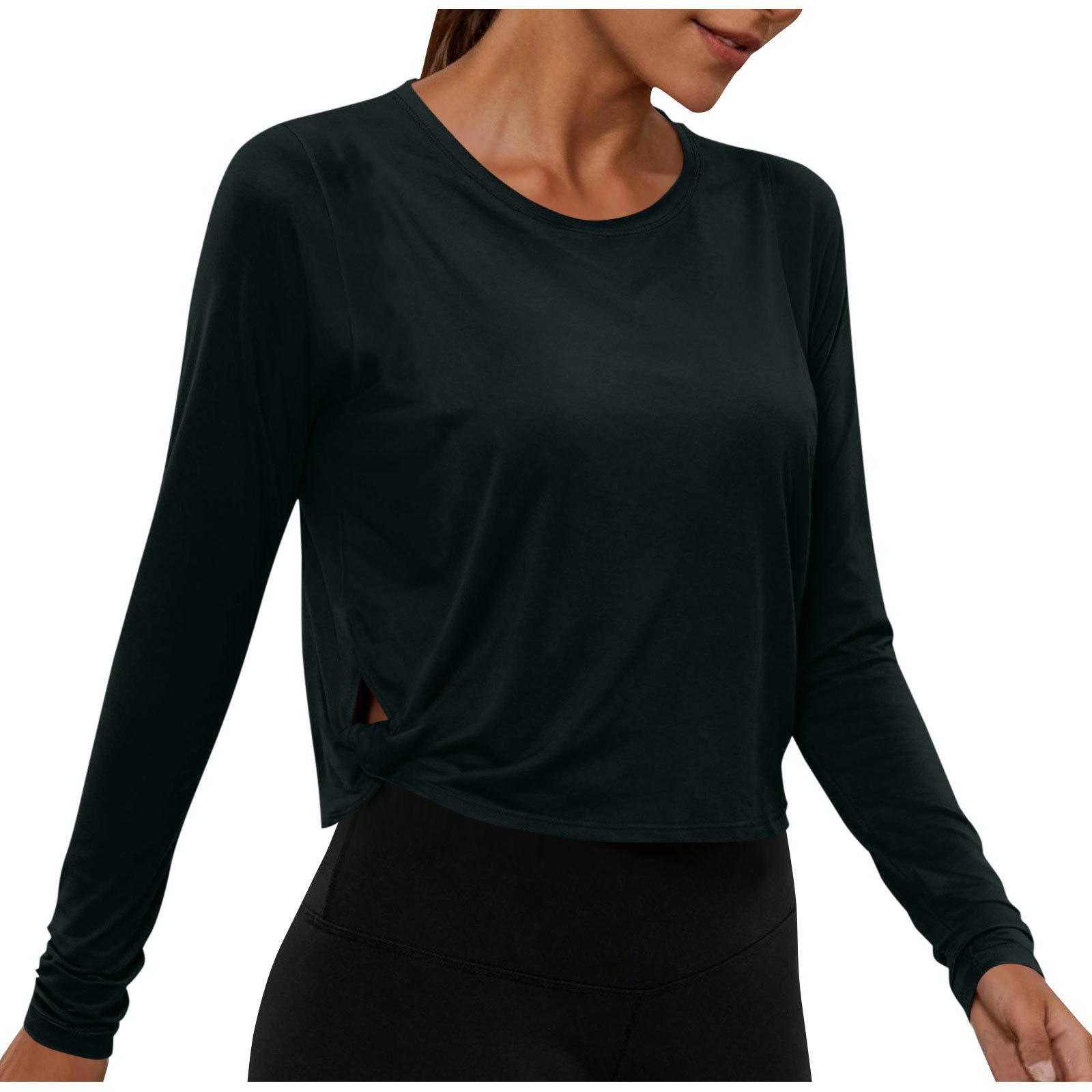 Women s Casual Round-Neck Loose-Fit T-Shirt With Side Knot,  Sports Base Layer Top S