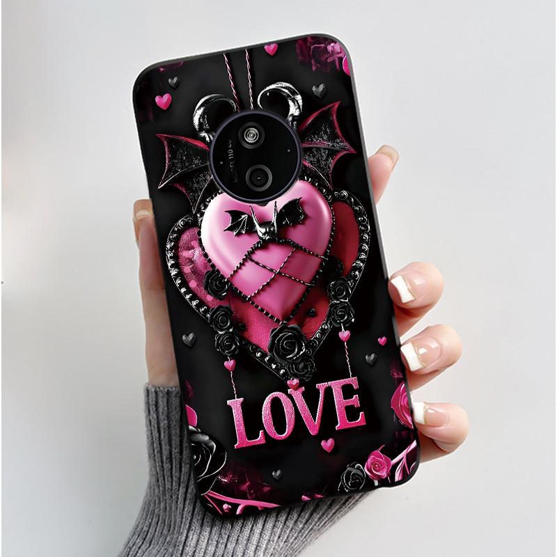 Phone Case For Nokia 125 HMD 110 4G 2024 Casing Luxury Cute Love Rabbit Funny Cartoon Black Matte Soft Silicone Shockproof Cover