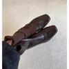 Retro low-heeled thin boots, rear zipper square head thin elastic boots, women's new versatile commuter temperament short boots