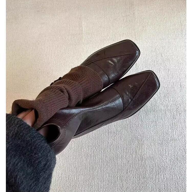 Retro low-heeled thin boots, rear zipper square head thin elastic boots, women's new versatile commuter temperament short boots