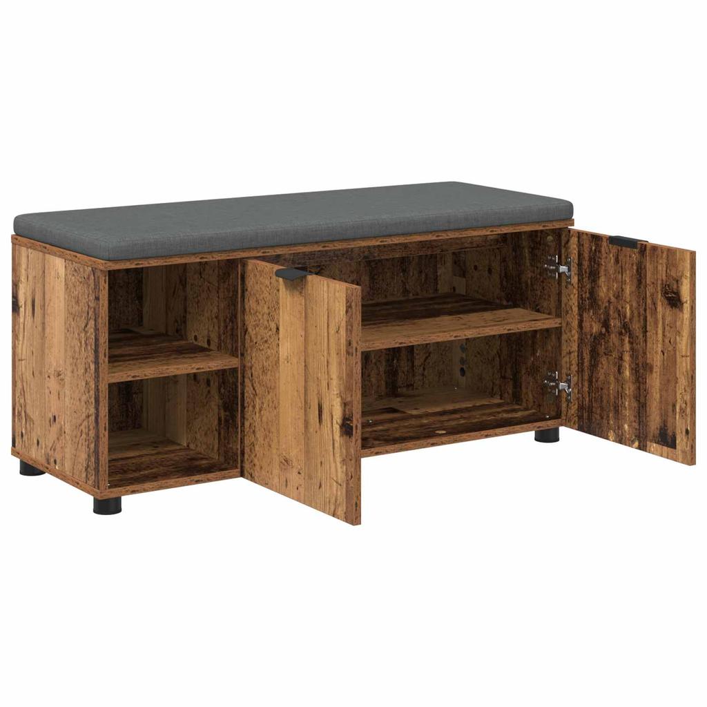Hallway Bench with Cushion Shelf and Door Reclaimed Wood Look 100 x 38 x 46 cm