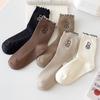 Socks Dongdaemun Cute Embroidered Bear Medium Tube Socks Season Cotton Waffle Lace Stacking Socks