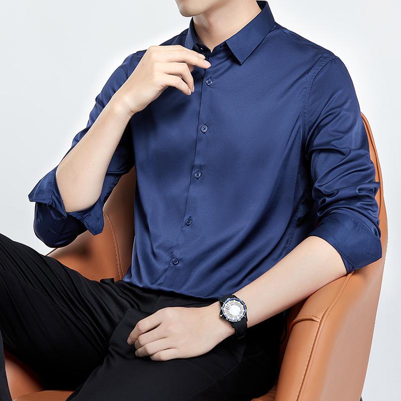 Camicia mercerizzata non stirabile da uomo, manica lunga, antipiega, camicia da cerimonia, tinta unita