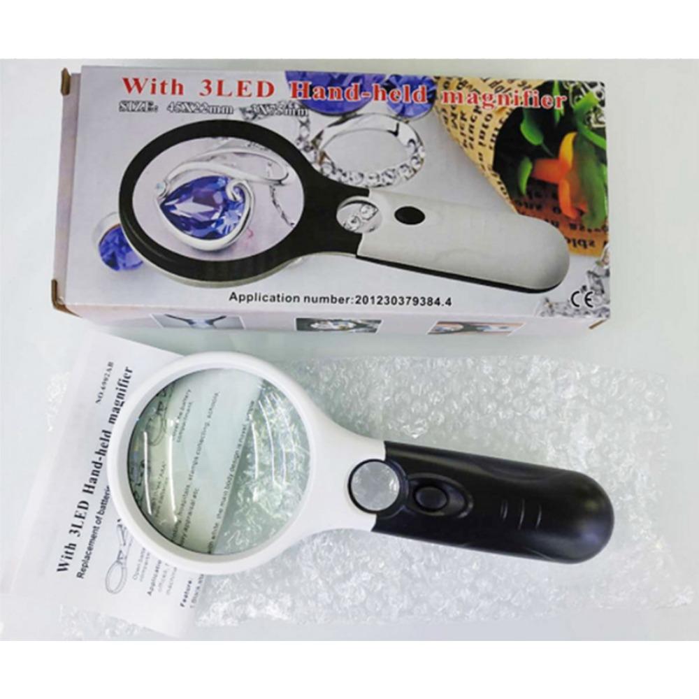 1PC handheld magnifying glass 45 times double lens reading portable large mirror high definition strong light LED