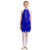 Girls Shiny Rhinestone Figure Skating Dress Backless Design Asymmetrical Mesh Skirted Leotard