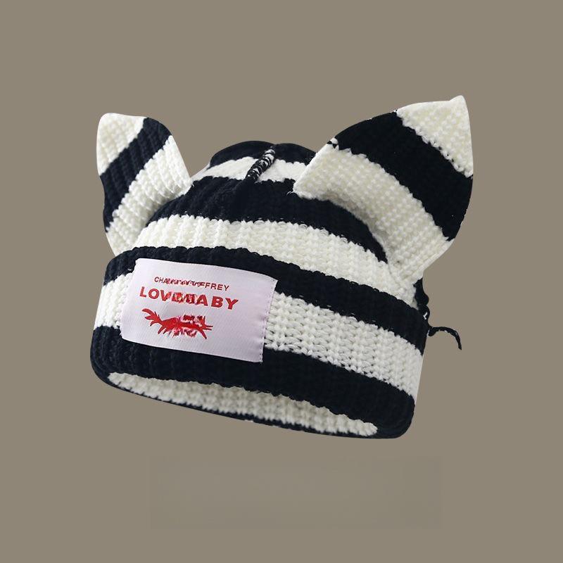 1PC Cute Keep Warm Knitted Hat Festival Spliced Colors Fashionable Pig Ears Thickened Gathering Take Photos New Style