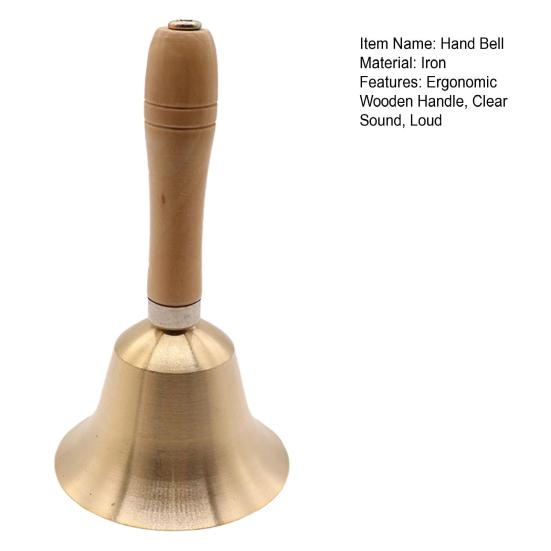 Loud Brass Handbell Hand Call Bell with Wooden Handle for Wedding Animal Training Dinner Meditation Musical Teaching Service