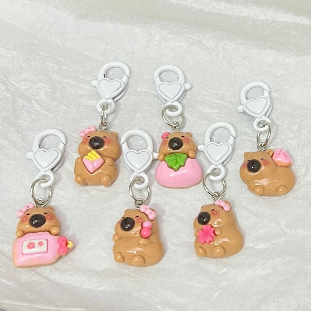 

Peach Blossom Cartoon Capybara Keychain Capibara Resin Animal Keyring Car Key Pendant peach