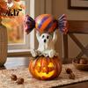Small Gift for Children Halloween Ghost Figurine, Cute Sitting on Pumpkin Holding Candy Party Supplies Statue, Spooky Resin Table Ornament Indoor