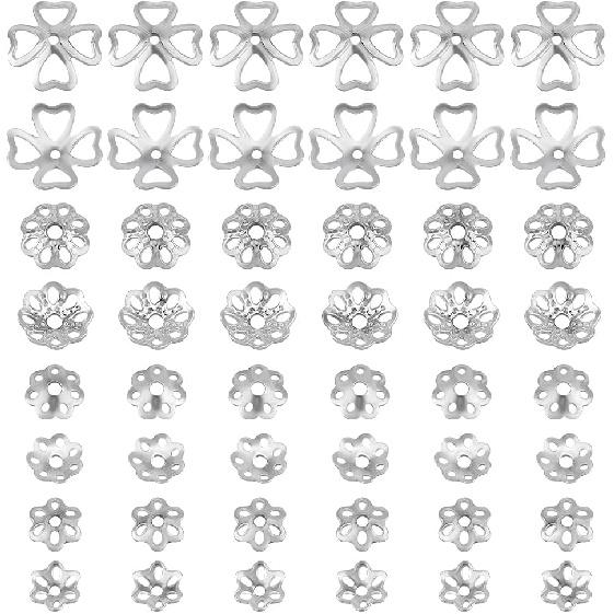 PH PandaHall 48pcs 925 Sterling Silver Bead Caps, 4 Styles Flower Bead End Caps Multi-Petal Spacer Beads Caps Filigree End Charm Caps Bails for DIY