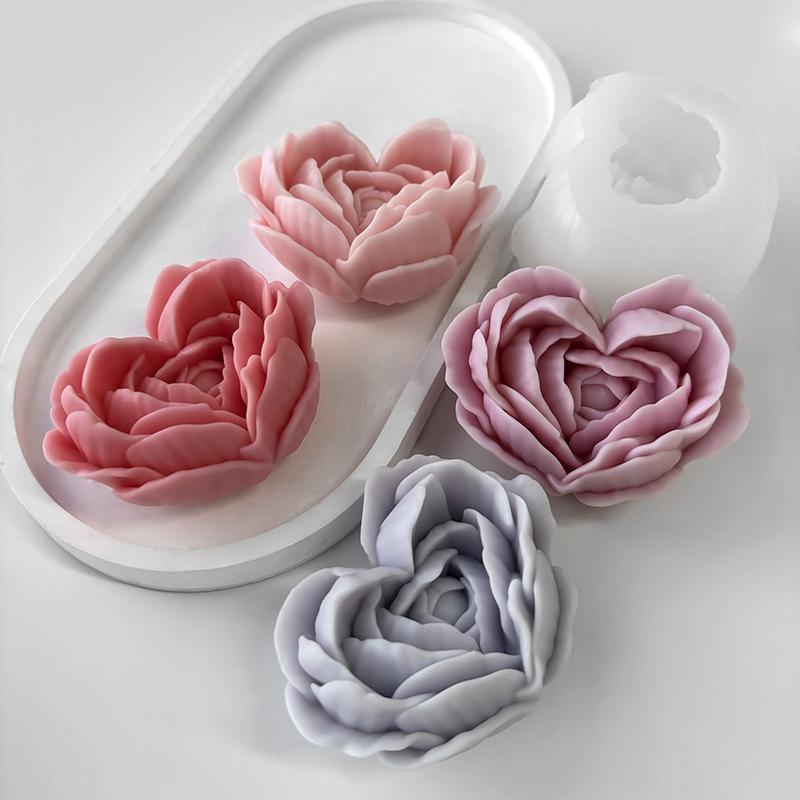 Heart Flowers Mold DIY Heart Shaped Roses Aromatherapy Candle Epoxy Resin Plaster Mould Handmade Soap Silicone Molds