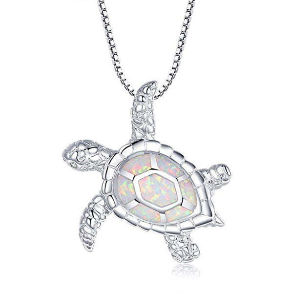 Aobao Fashion Jewelry New Style Blue Opal Turtle Necklace, Turtle Pendant Sweater Chain, Opal Necklace