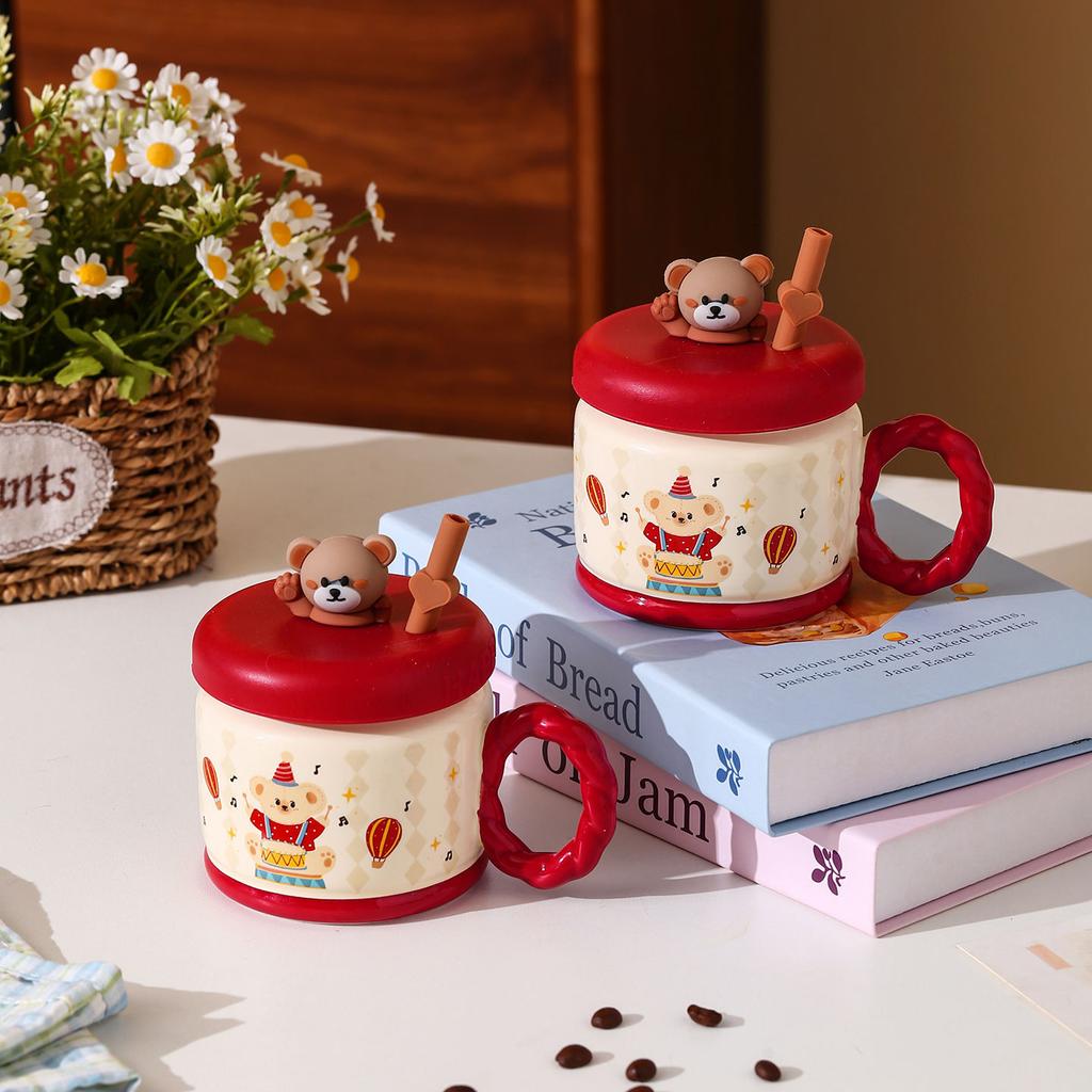 Circus Coffee Ceramic Large Capacity Cup Water Cup Mug with Lid with Spoon Drinking Water Cup Birthday Gift