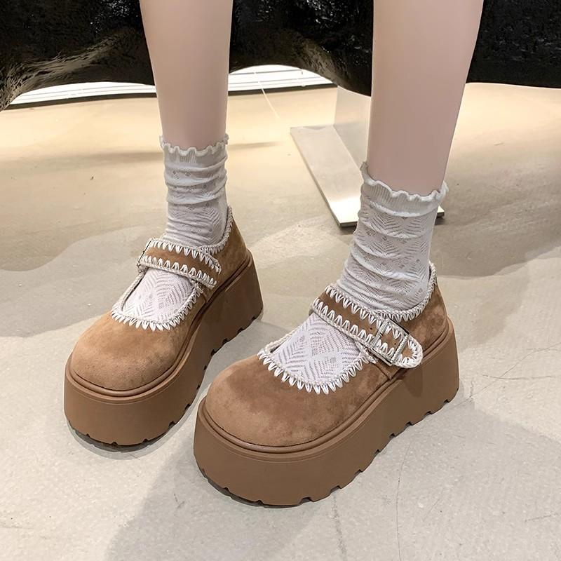

Thick Bottom Mary Jane Small Leather Shoes Women 2025 Spring New French Retro Lace Round Toe Japan Fashion JK Height Increase 35 коричневий
