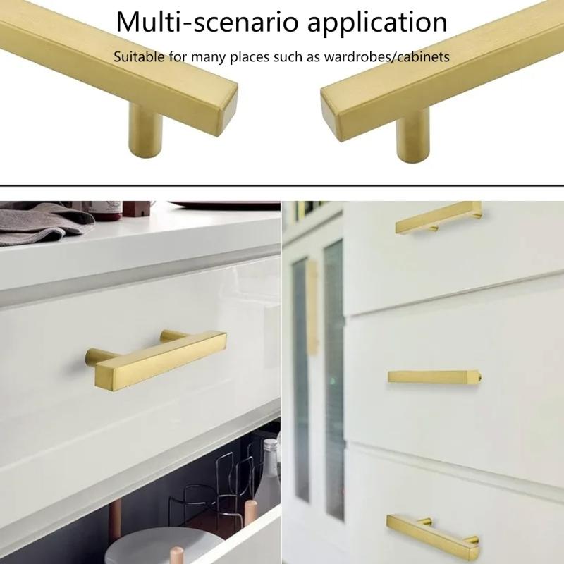 10pcs Brushed Brass Cabinet Handle  Gold Drawer Pulls Easy Install Drawer Handle for Kitchen Cupboards & Furniture