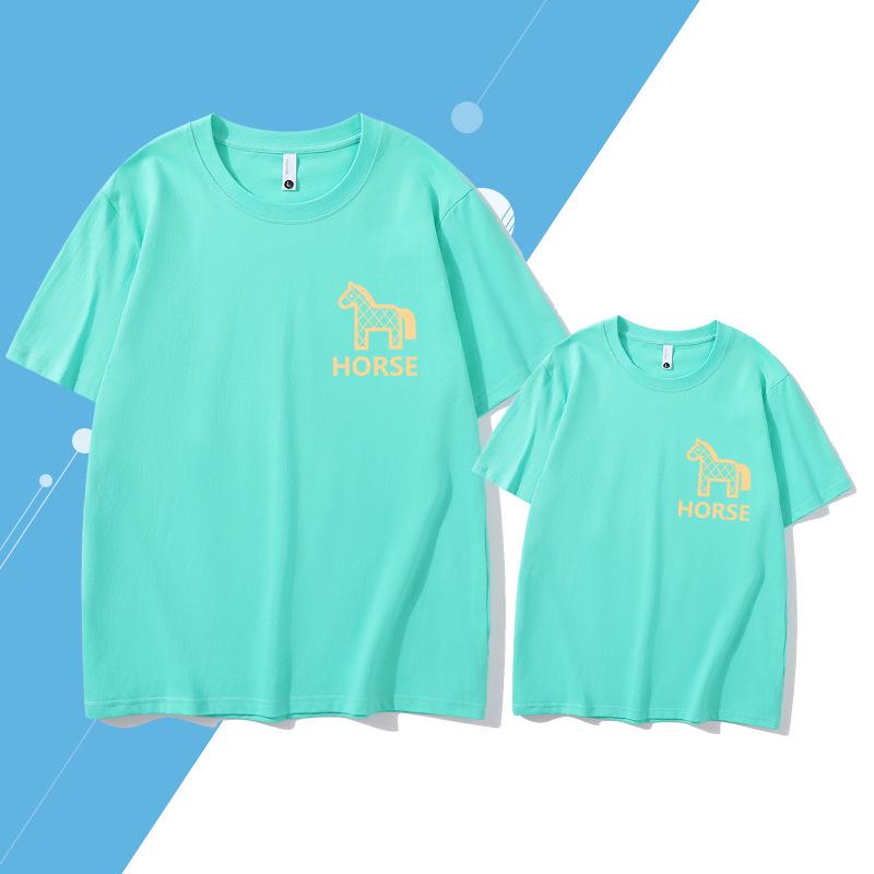 2026 Year of the Horse Red Family T-shirts – Pure Cotton Parent-Child Sets for Six, Short Sleeve with Little Horse Logo.