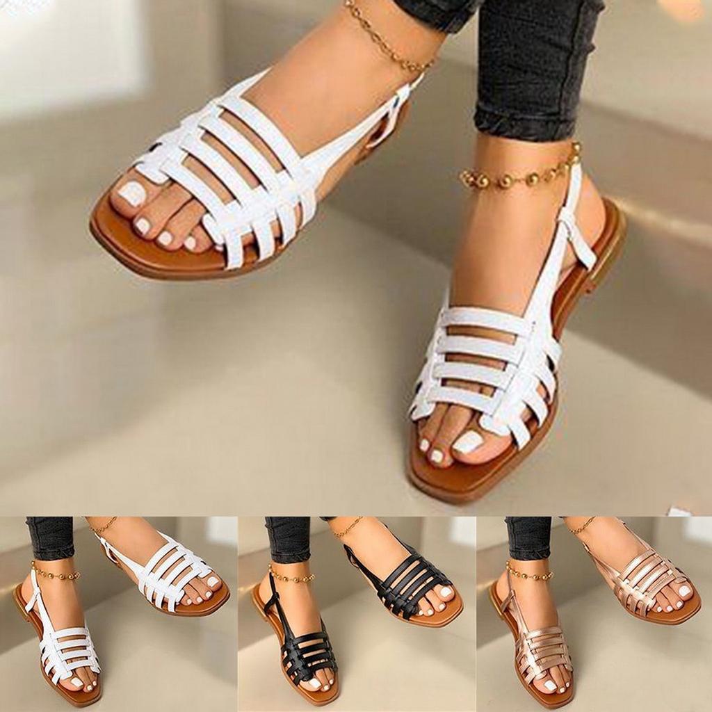 Cheap Flat Sandals Ladies Summer Outdoor Fashion Leather Flat Shoes