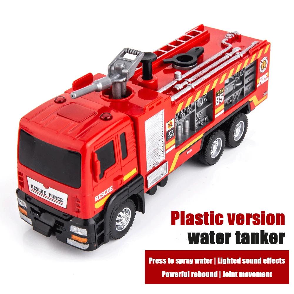 New 1:50 Alloy Fire Truck Die-casting Simulation Water Spraying Car Toy with Lights and Music, Water Spraying Rescue Car Toy