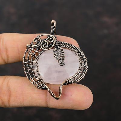 Rosenquarz Edelstein Anhänger Kupferdraht gewickelter Anhänger Handgefertigter Kupferschmuck Designer Anhänger Einzigartiger Rosenquarz Schmuck Geschenk für Mutter