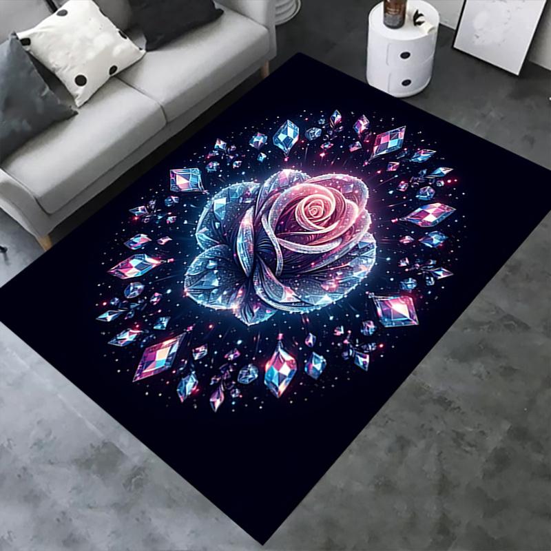 Shimmering Crystal Rose Chair Mat Office Carpet, Oversized Rug for Home Decor, Sofa Mat, Desk Pad Gift, Suitable for Bedroom, Living Room, Any Room