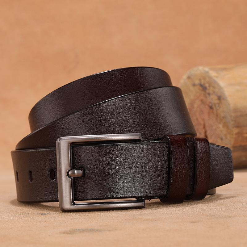 Men's Genuine Leather Casual Belt with Pin Buckle - Full Cowhide Waistband