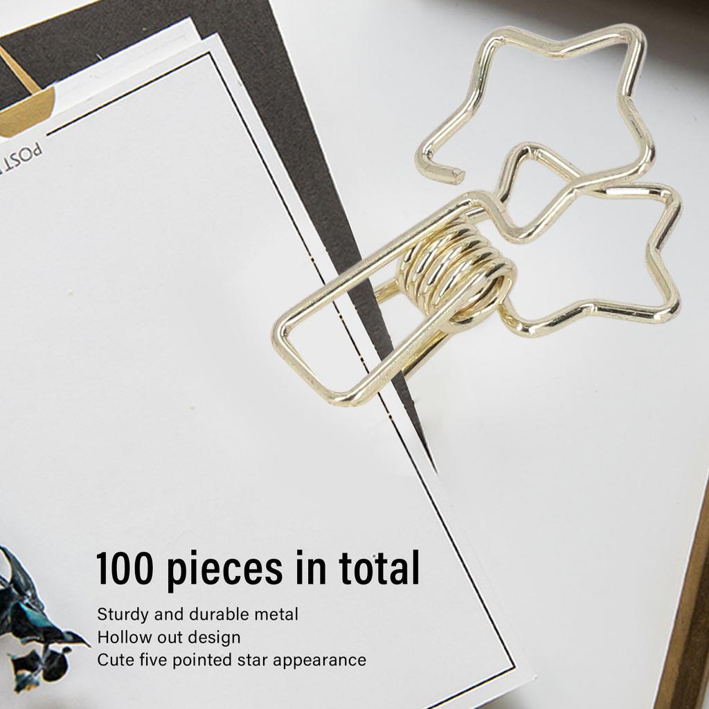 100Pcs Star   Clips Hollow Out Cartoon   Strong Clamping Sturdy Small Paper Clips for Documents Clothes Papers