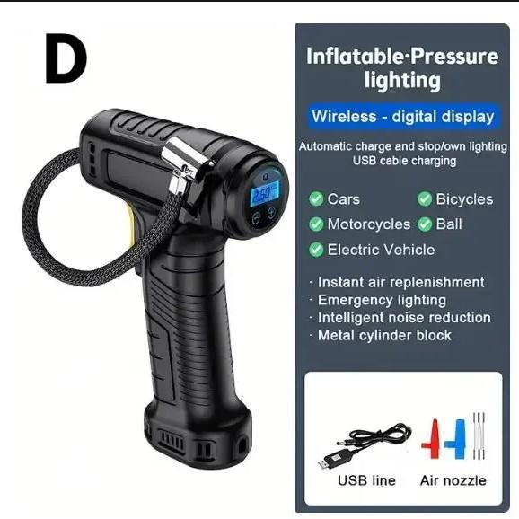 1pcs 120W Handheld Air Compressor Wireless/Wired Inflatable Pump Portable Air Pump Tire Inflator Digital for Car Bicycle Balls