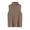 Women's 100% Pure Cashmere Striped Sleeveless Slim-Fit Turtleneck Vest