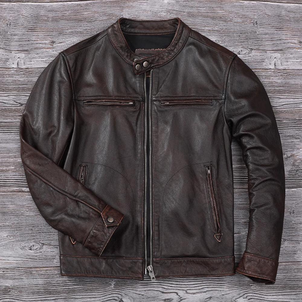 Giacche da motociclista nere di taglia cinese, cappotti in vera pelle di vacchetta, giacche da motociclista da uomo, abbigliamento invernale
