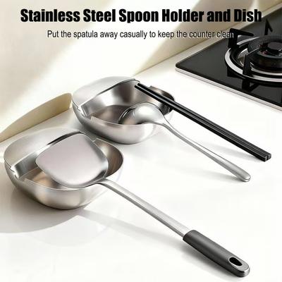 Stainless Steel Spoon Holder Wide Base Kitchen Utensil Holder Multipurpose Cooking Spoon Rest Heat Resistant Spoon And Spatula Holder for Countertops