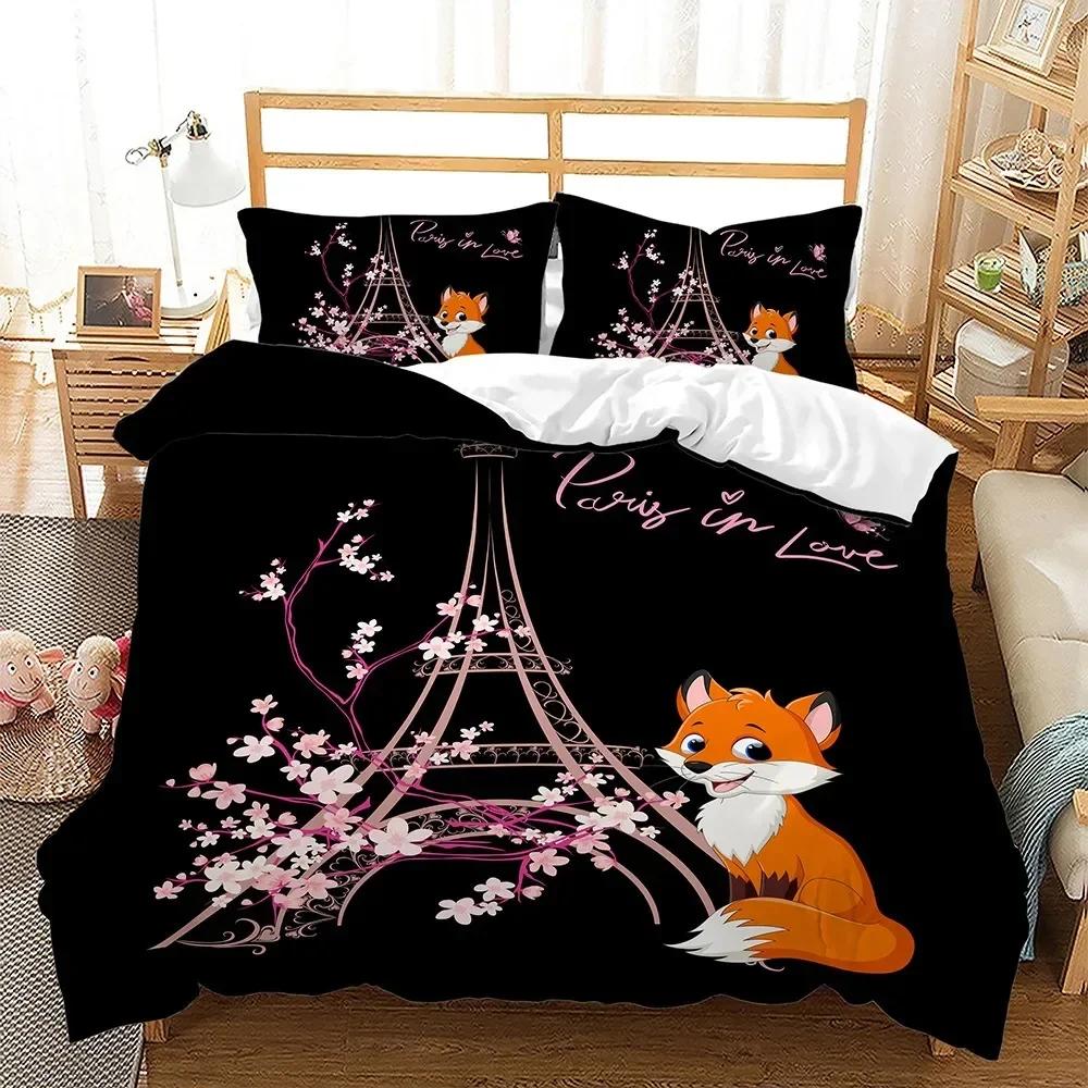 Lovely Cartoon Fox Animal Bedding Set Single Twin Double Queen King Cal King Size Bed Linen Set