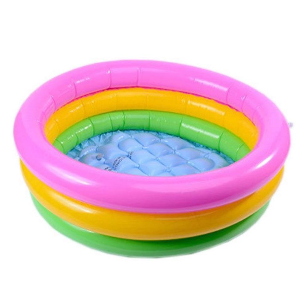 Three Ring Rainbow Foldable Inflatable Swimming Tub Toy Round Pool Baby Waterproof Playhouse Sand Table Fishing Toy Toddler Shower Bath for Children