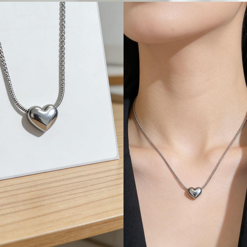 Korean Minimalist Heart-Shaped Clavicle Necklace - Smooth Surface, Light Luxury Design