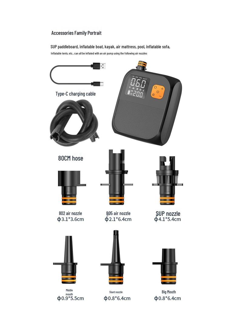 High-Pressure Electric Inflatable Pump for Car, Boat, Tent, Air Mattress, Kayak, SUP Paddle Board, and Floating Platform.