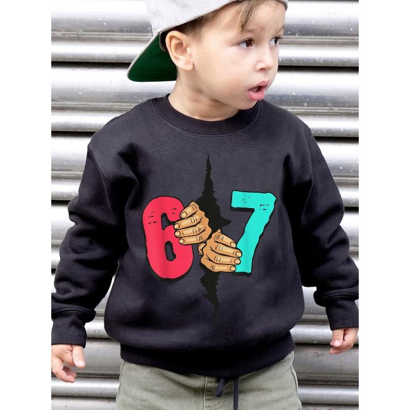kids unisex Christmas Autumn/Winter Fashion -Lined Sweatshirt with Hand-Torn Effect, Cartoon Print, Loose Fit, Casual Long Sleeve Sweatshirt