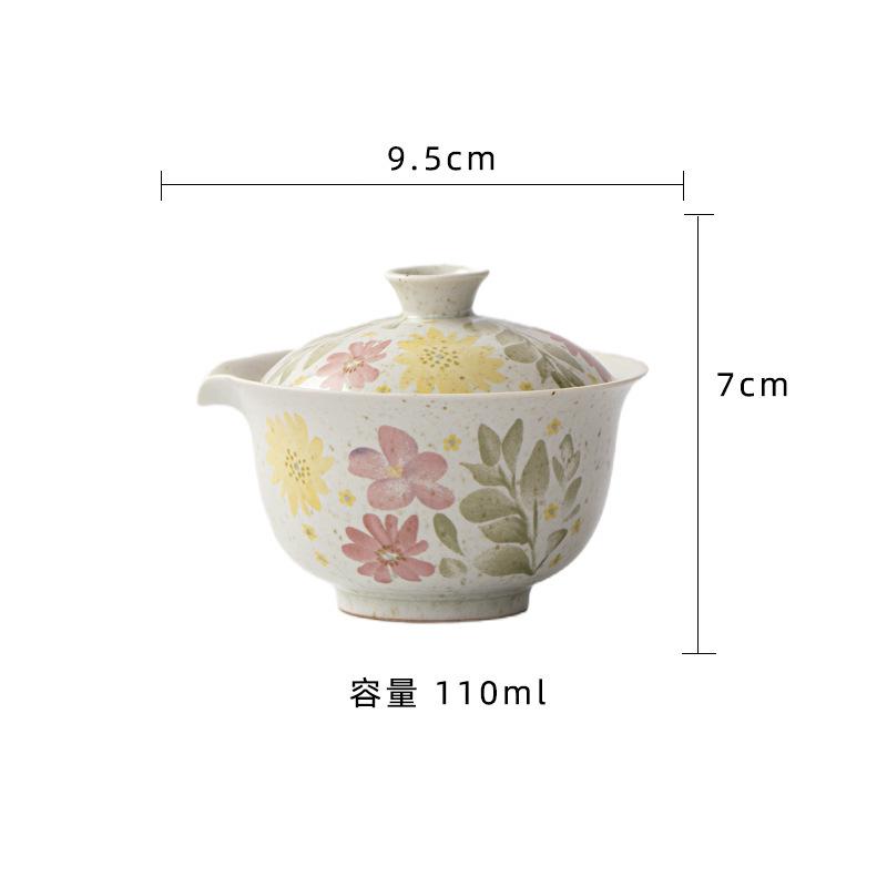 

120ml Hand-painted Flowers Eagle Beak Gaiwan Japanese Tea Tureen Tea Bowl With Lid Kit Tea Maker Cover Bowl Drinkware Ornaments