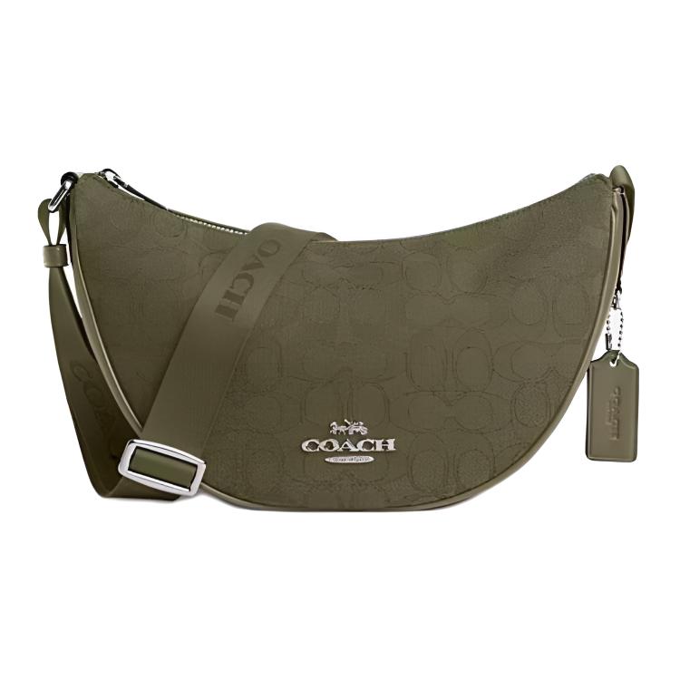 

Coach Olive Green Signature Canvas Convertible Crescent Shoulder Bag for Daily Use Basic Set (Bag+Dust Bag)