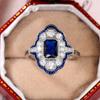 Huitan Retro Blue Rings Women Anniversary Evening Party Dazzling Cubic Zirconia  Color Elegant Lady's Ring Vintage Jewelry
