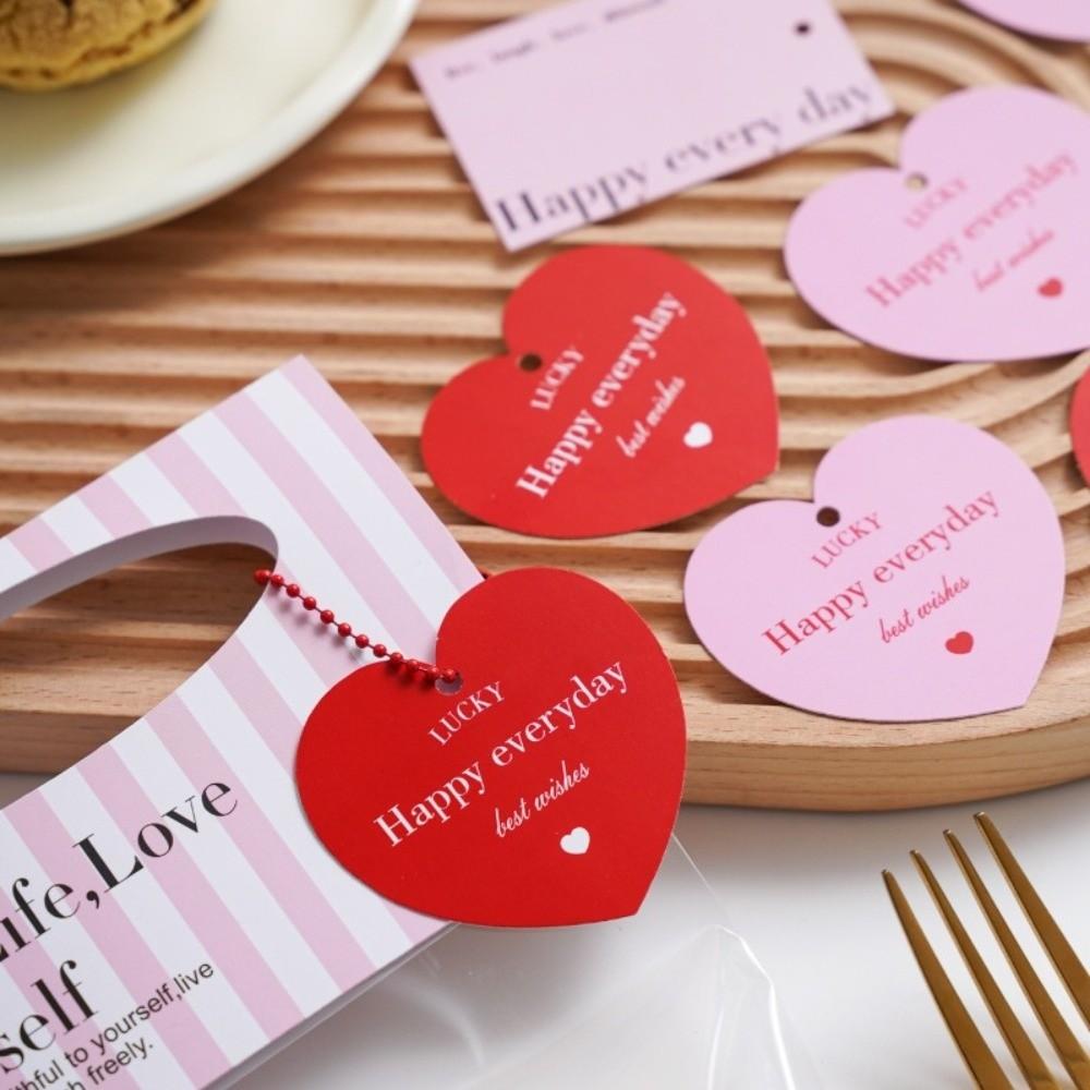 50 Pcs/pack Creative Heart Shape Packaging Hang Labels Heart Color Printing DIY Happy Every Day Tags Thanks Card Gift Decor