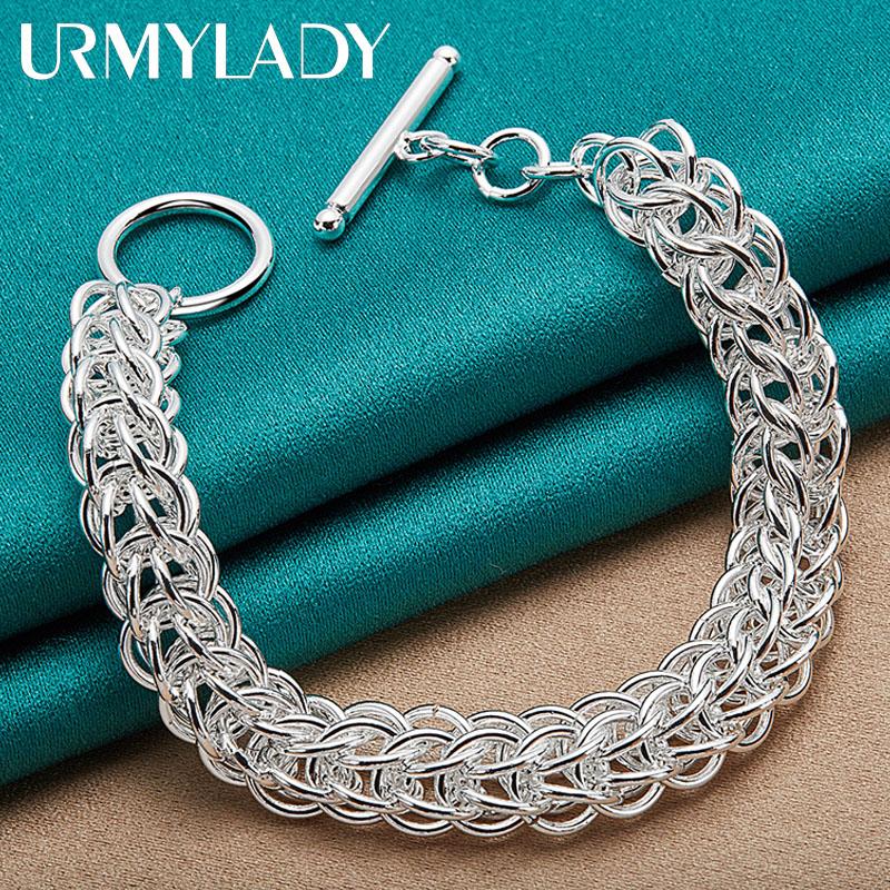 Pulsera multicírculo de plata de ley 925 para mujer, joyería con dijes de moda