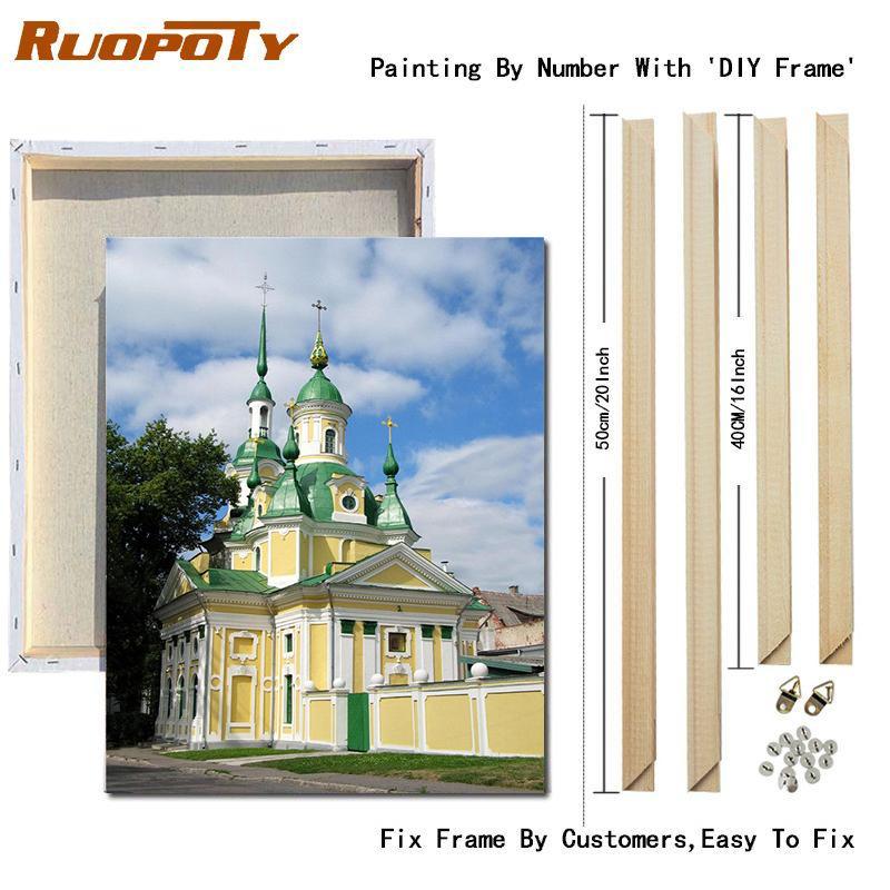 RUOPOTY DIY Frame Painting By Numbers Landscape Wall Art Picture Drawing Picture By Numbers Castle For Living Room