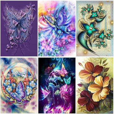 DIY Schmetterling 5D Diamantmalerei Vollrunde Bohrer Harz Blume Diamantstickerei Kreuzstich-Kits Heimdekor Wandkunst Geschenk