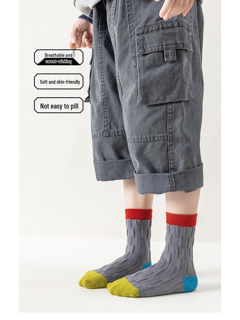 Children's Mid-Calf Socks - Korean Style, Color Block & Polka Dot Designs for Spring & Autumn