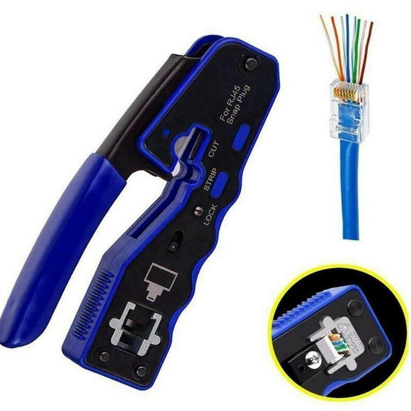 RJ45 Crimp Tool Pass Through Crimper Cutter for Cat6a Cat6 Cat5 Cat5e 8P8C Modular Connector Ethernet Crimp Tool