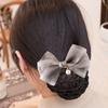Pearl Pendant Mesh Bow Bun Net Spring Clip Bowknot Hairgrips Net Cover Bowknot Bun Snood  Dance