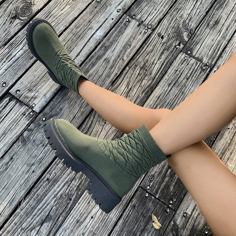 Fashion Spring and Autumn New Sock Boots Women's Plus Size Slip-on Stretch Boots Casual Outside Wear
