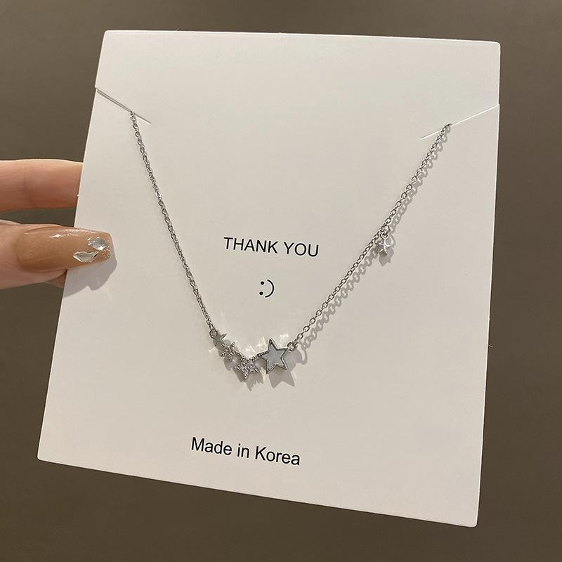 Micro-inlaid zircon star titanium steel necklace women s light luxury niche design silver collarbone chain cold wind match